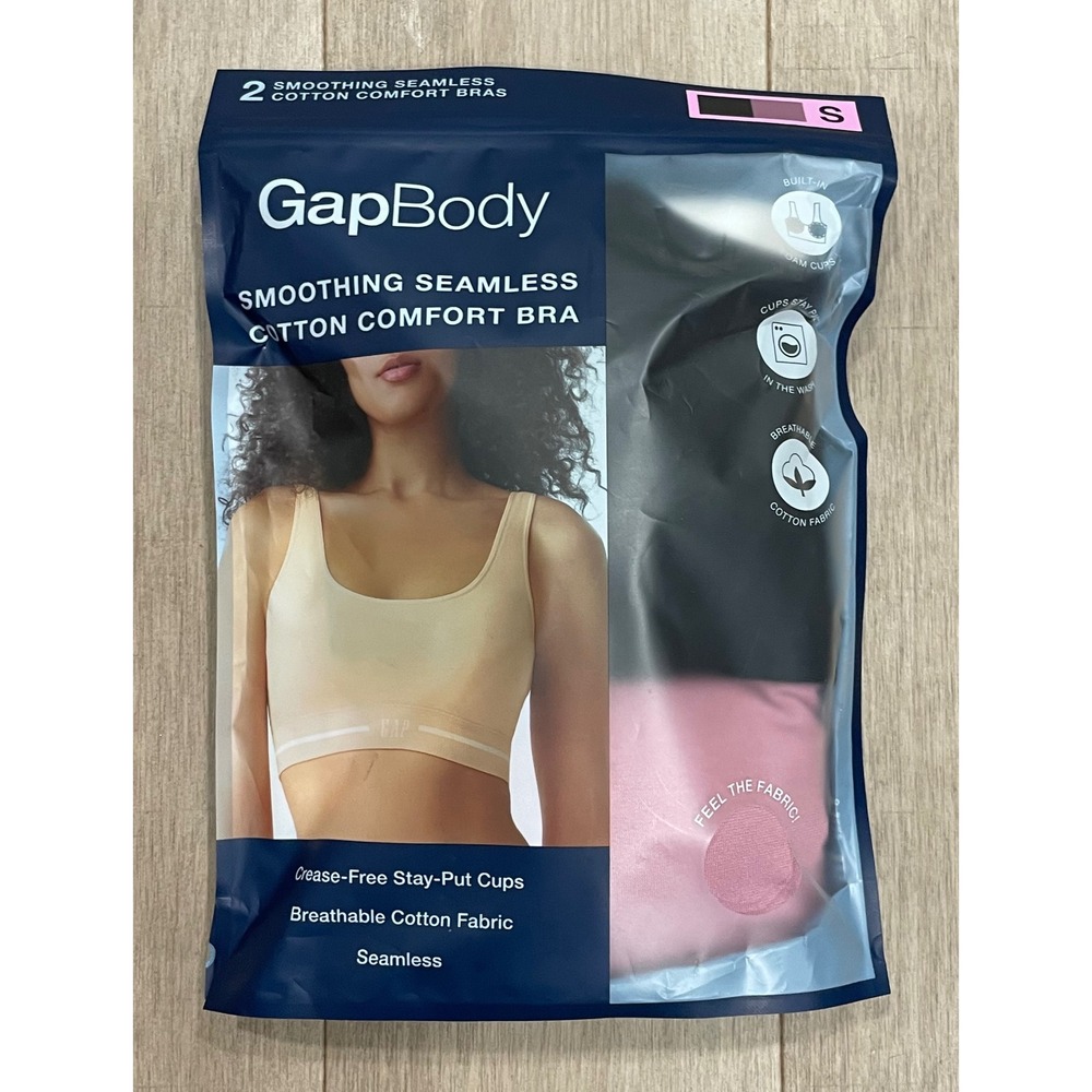 NEW GapBody Smoothing Seamless Cotton Comfort Bra Women S Black Pink 2PK 028512